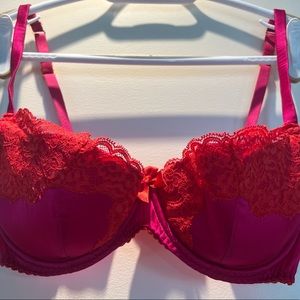 Agent Provocateur red lace and pink satin bra